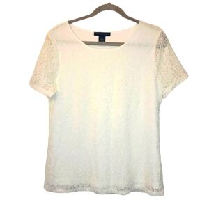 Joan Vass White Lace Overlay Blouse Size Large